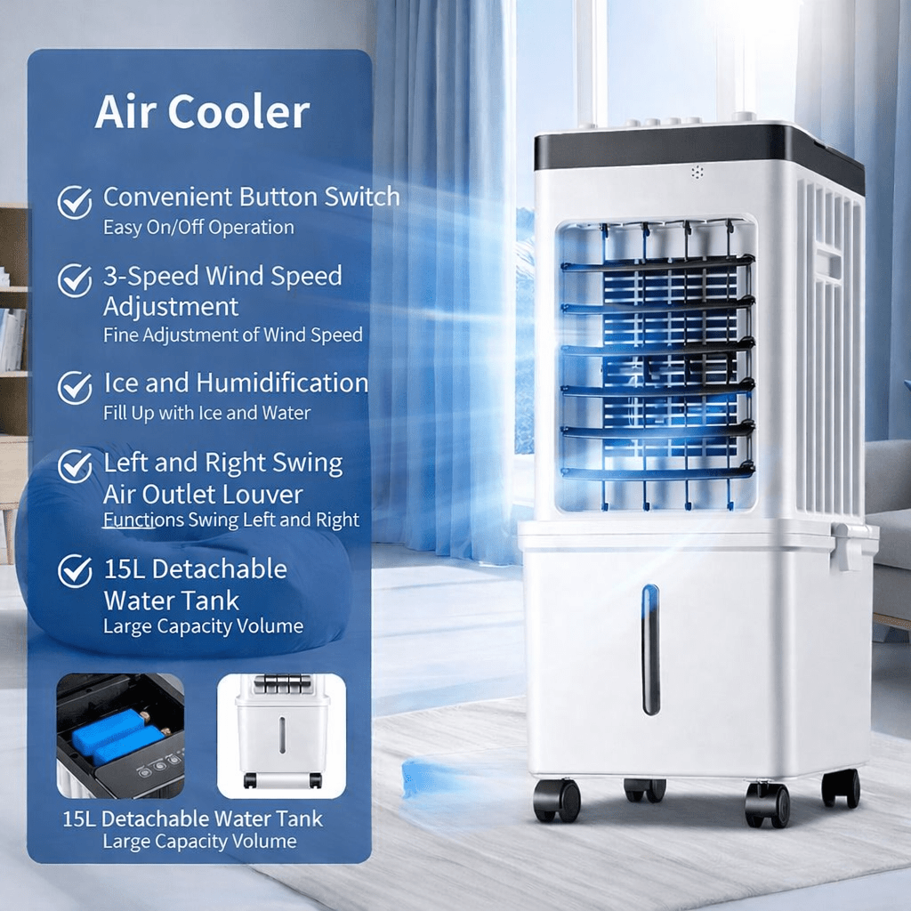 3-in-1 Tower Air Cooler – Cool, Humidify & Purify, No Hose 4