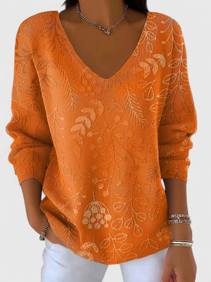 Aislynnne Women's Top | Chic V-Neck, Relaxed Fit, Autumn Pattern 0