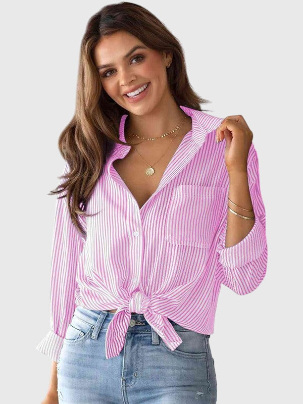 Ariana Women's Collared Neck Shirt | Striped Design, Versatile 2