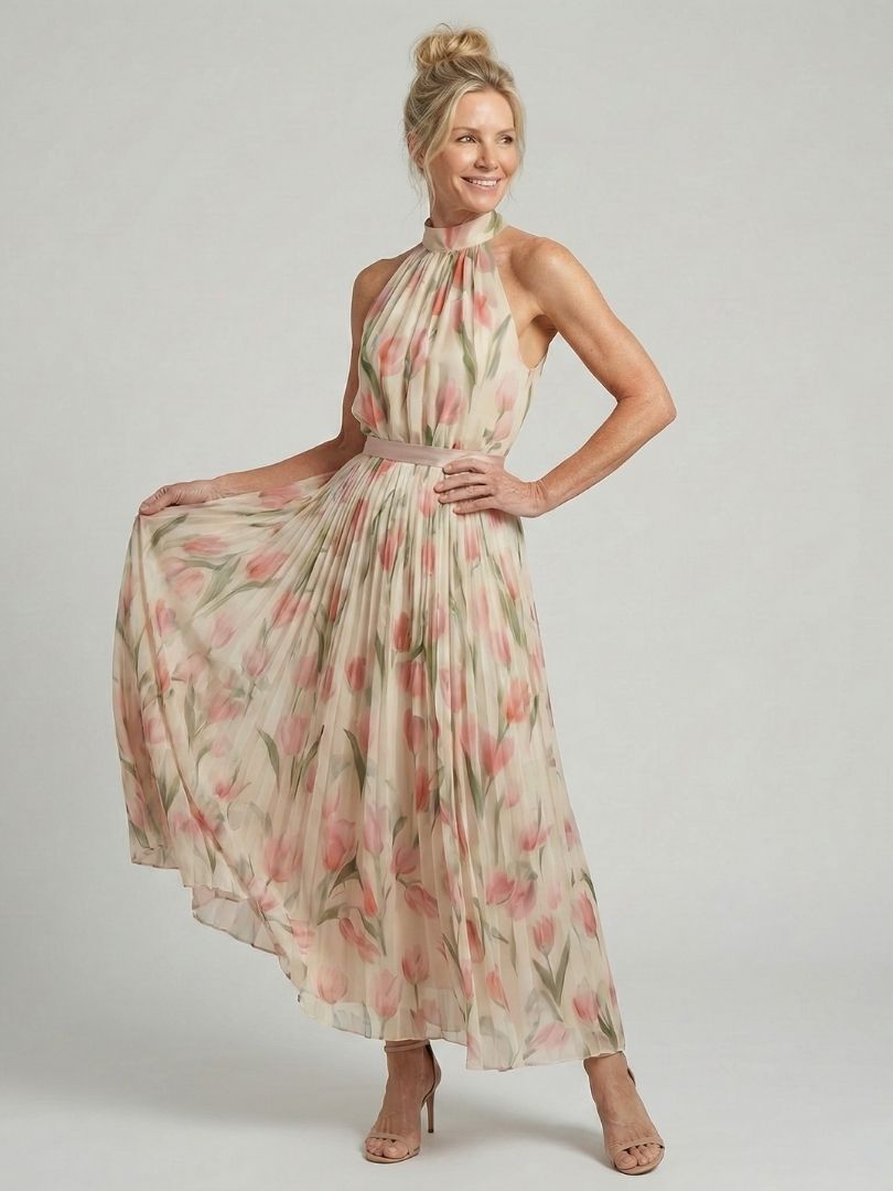 Aurelle Women's Midi Dress | Floral Print, Halter Neck, Summer Style 2