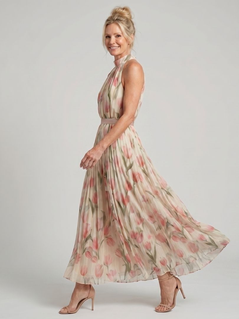Aurelle Women's Midi Dress | Floral Print, Halter Neck, Summer Style 3