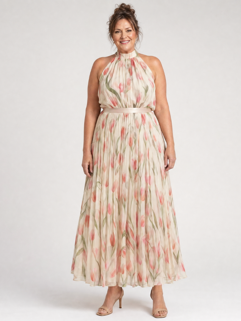 Aurelle Women's Midi Dress | Floral Print, Halter Neck, Summer Style 7