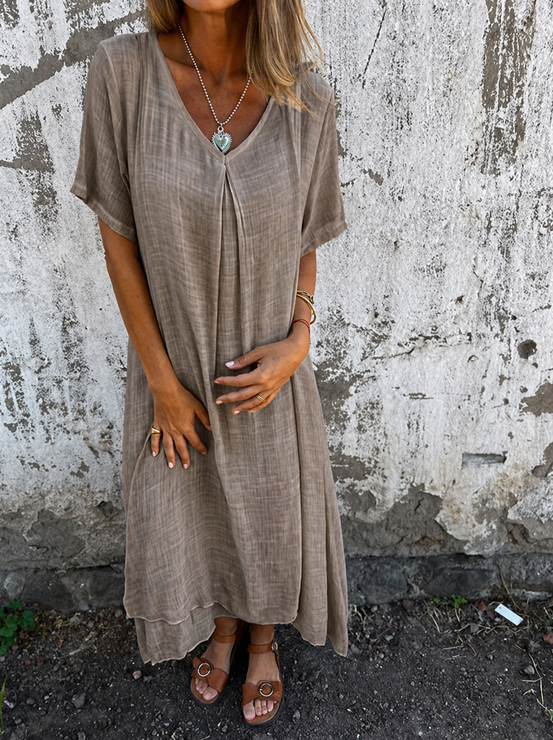 Ava Women's V-Neck Dress | Flowy Design for Everyday Elegance 0