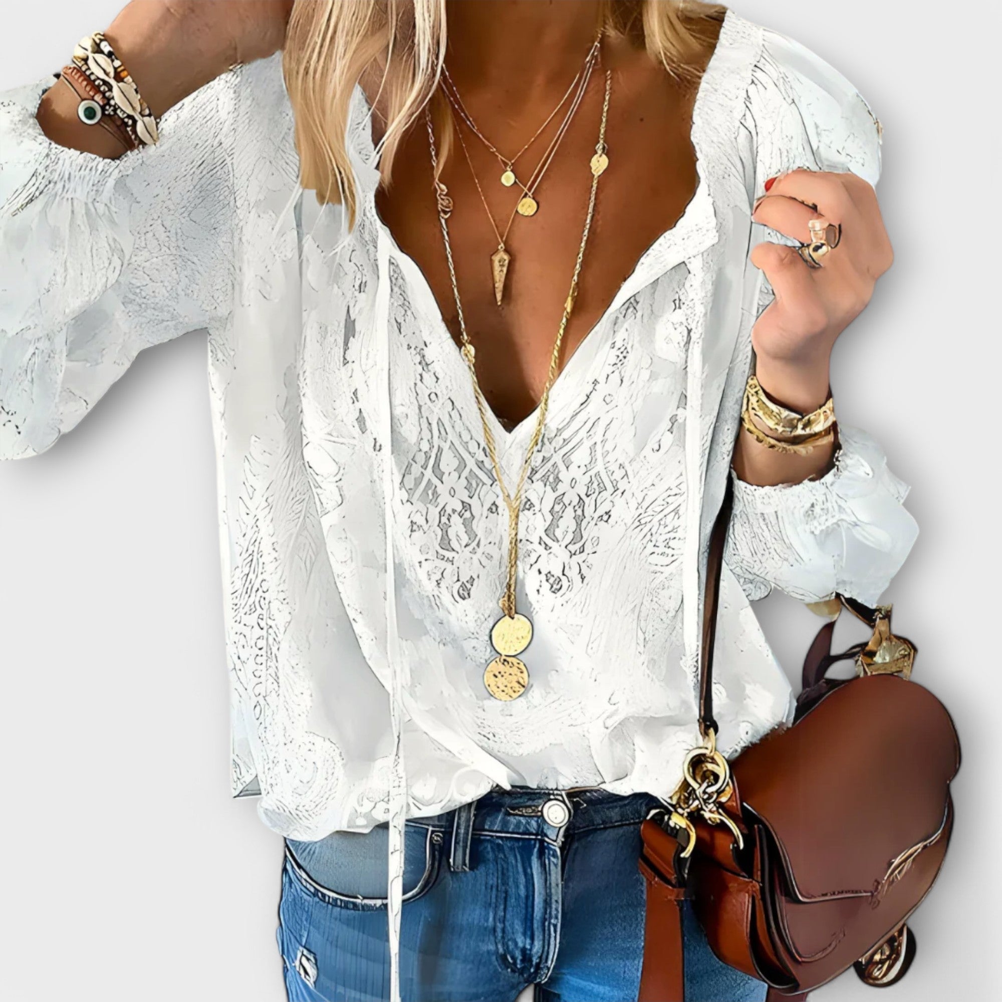 B Women’s Blouse | Lace Detailing, Bohemian Style 0