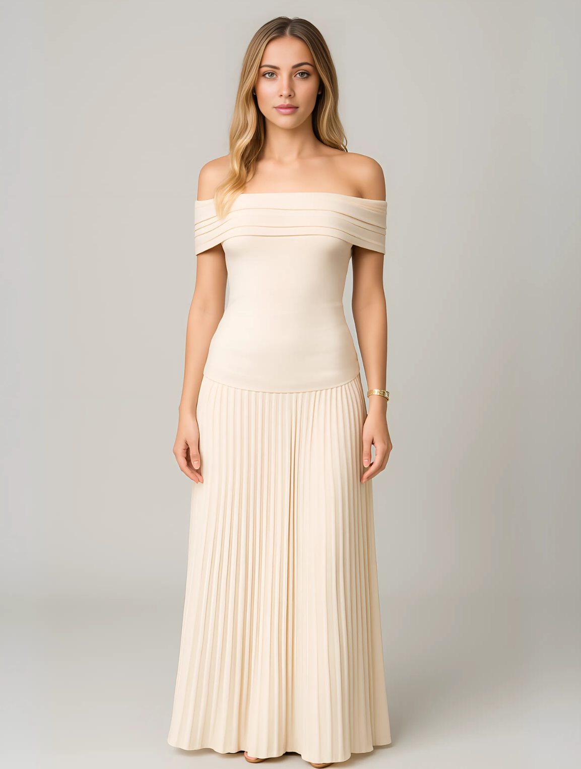 Bella Women's Maxi Dress | Elegant Off-Shoulder Pleated Design 0