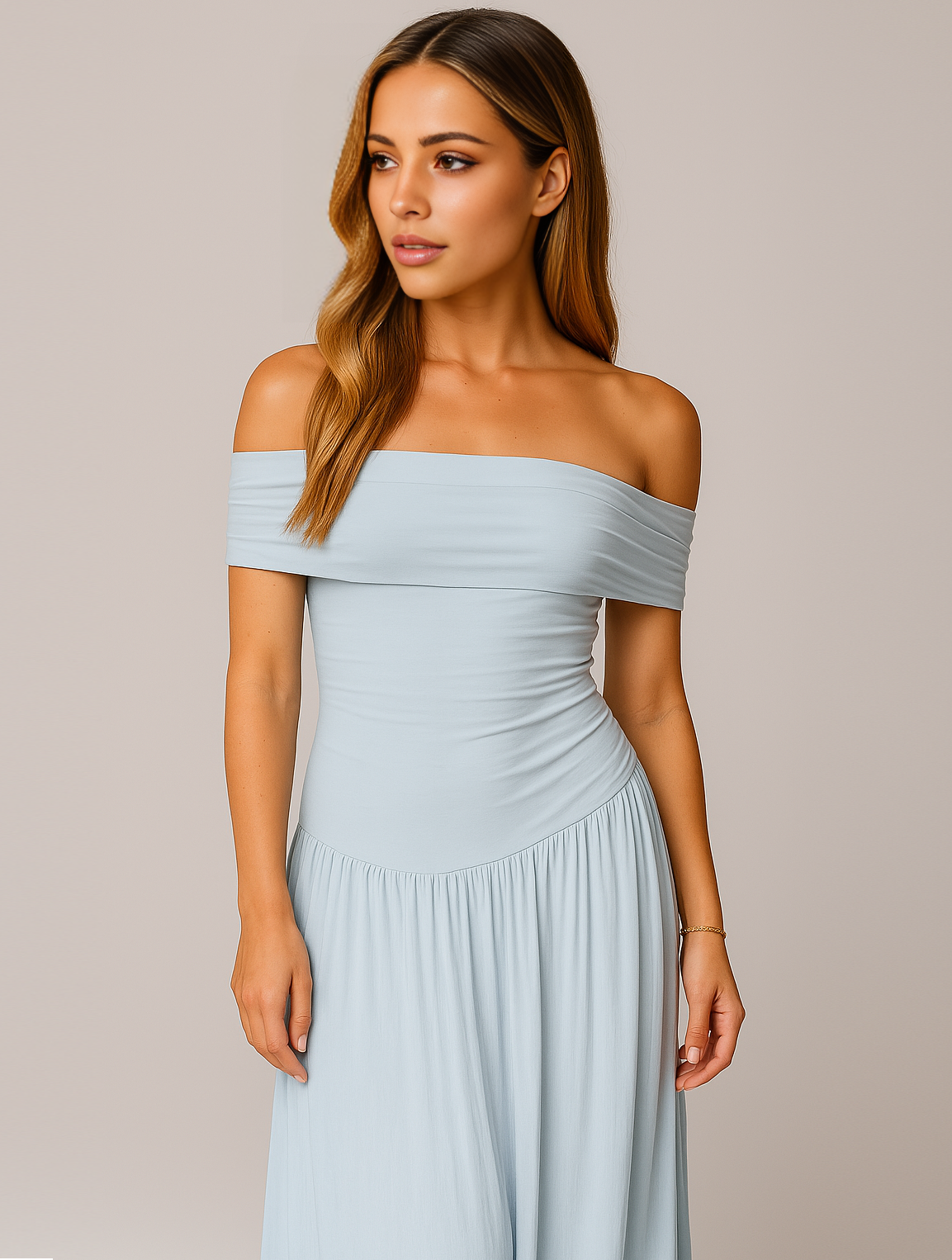 Bella Women's Maxi Dress | Elegant Off-Shoulder Pleated Design 5