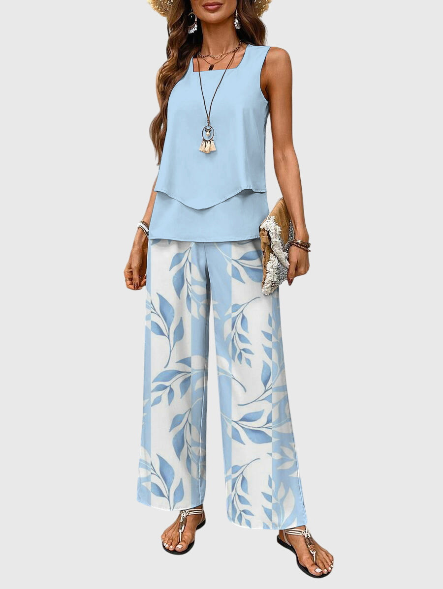 Brenda Women's Summer Set | Chic Blue Floral Print, Loose Fit 0