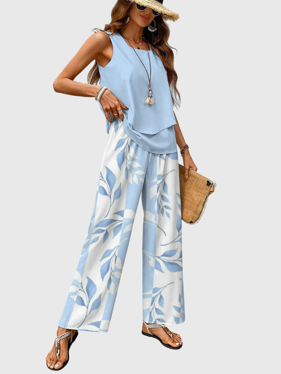 Brenda Women's Summer Set | Chic Blue Floral Print, Loose Fit 1