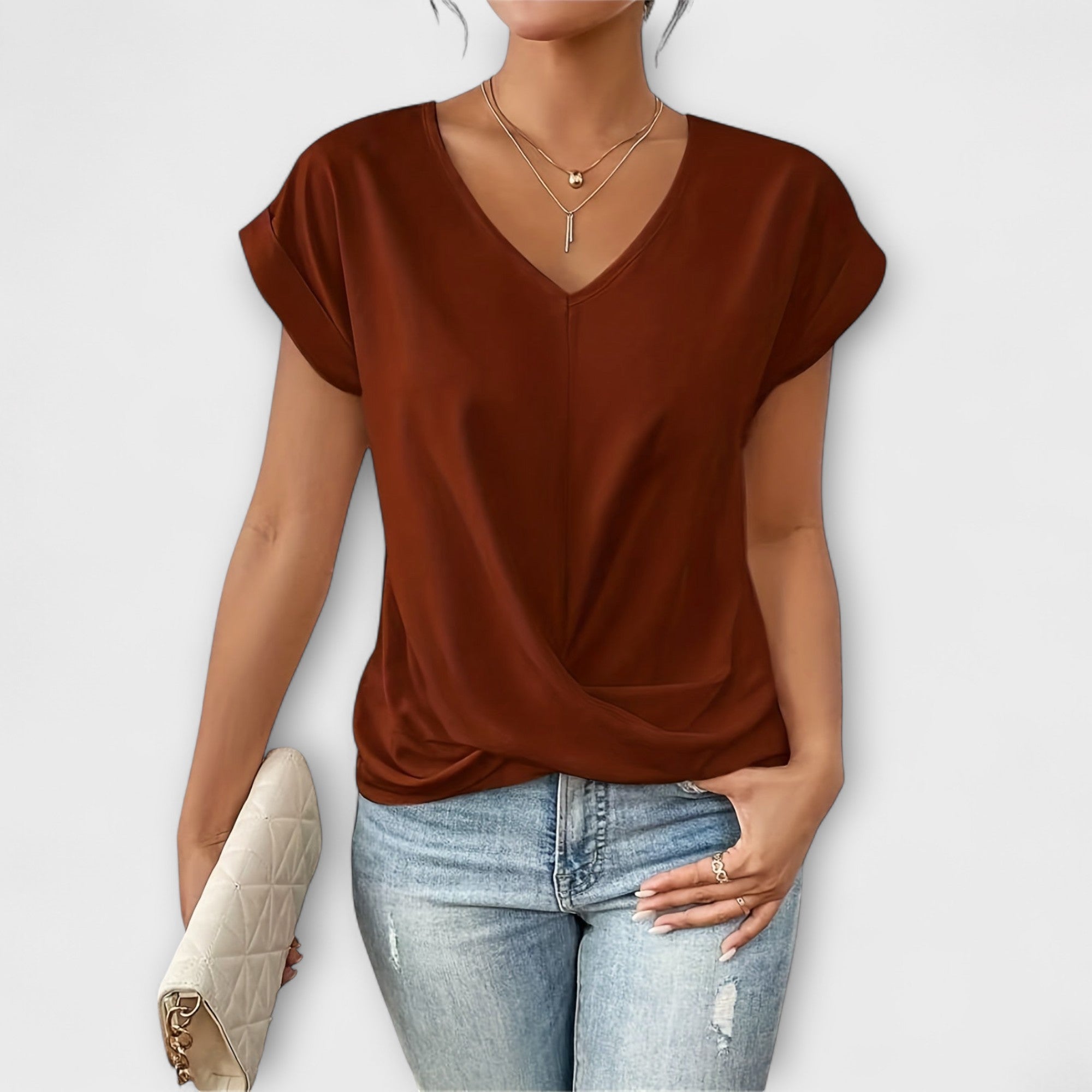 Caring Women's Top | Elegant V-Neck with Button Detail 1