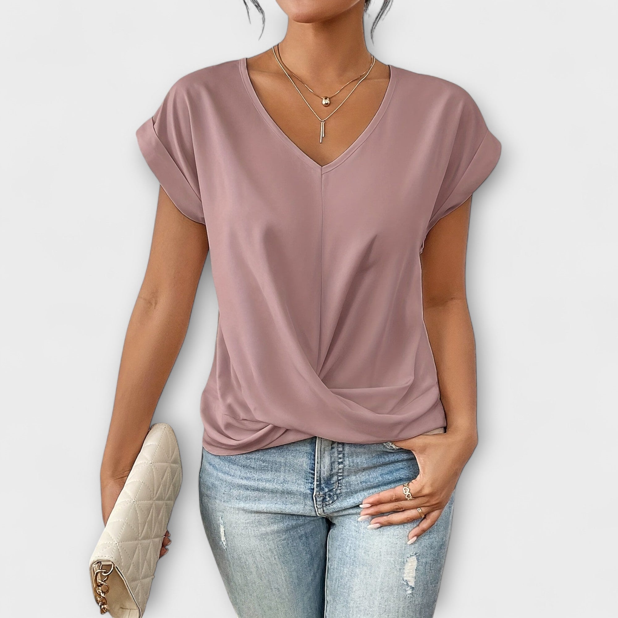 Caring Women's Top | Elegant V-Neck with Button Detail 2