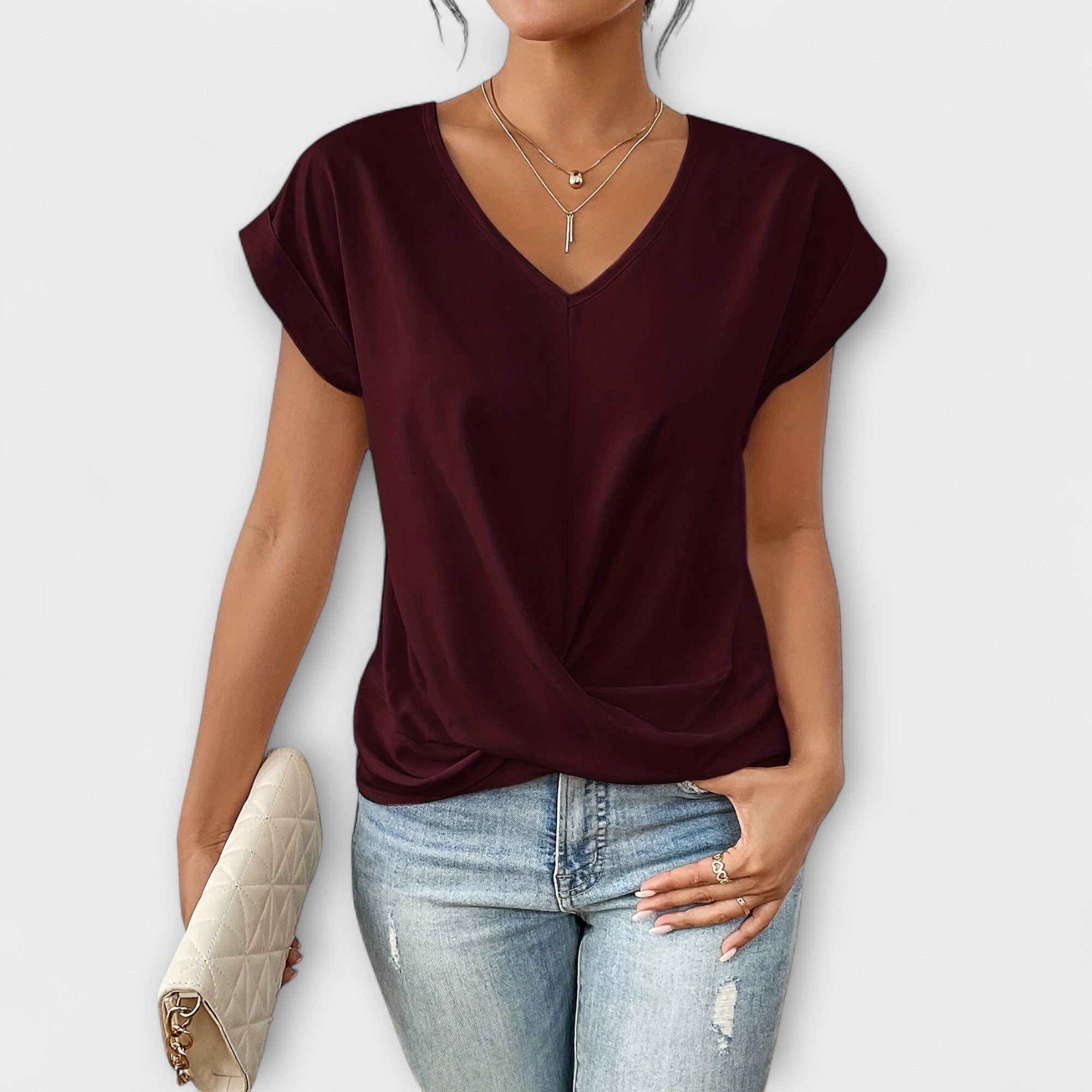 Caring Women's Top | Elegant V-Neck with Button Detail 4