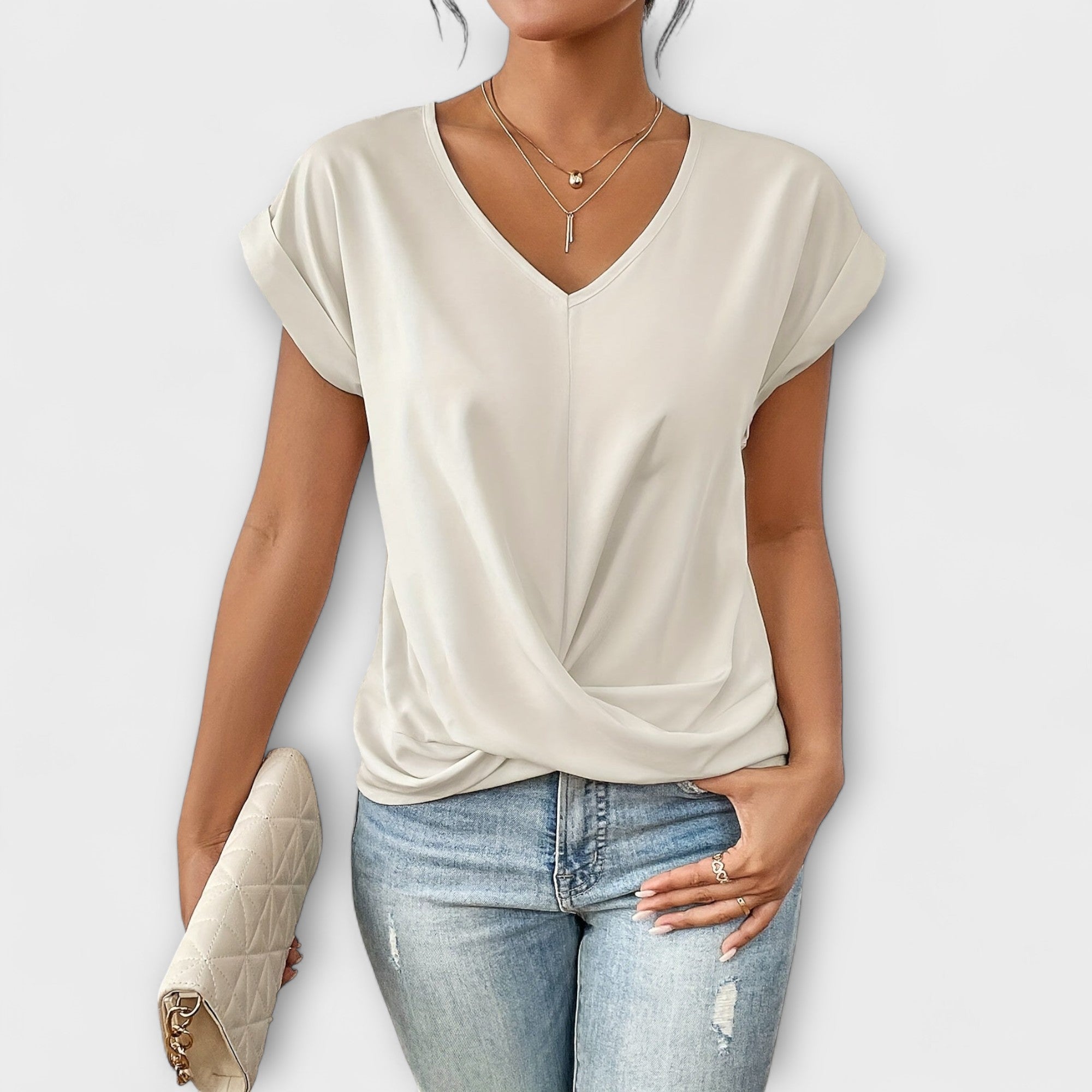 Caring Women's Top | Elegant V-Neck with Button Detail 7