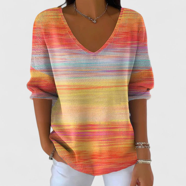 Cassidyrae Women's Shirt | Stylish Gradient Pattern, V-Neck, Long Sleeve 0