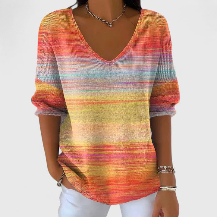 Cassidyrae Women's Shirt | Stylish Gradient Pattern, V-Neck, Long Sleeve 1