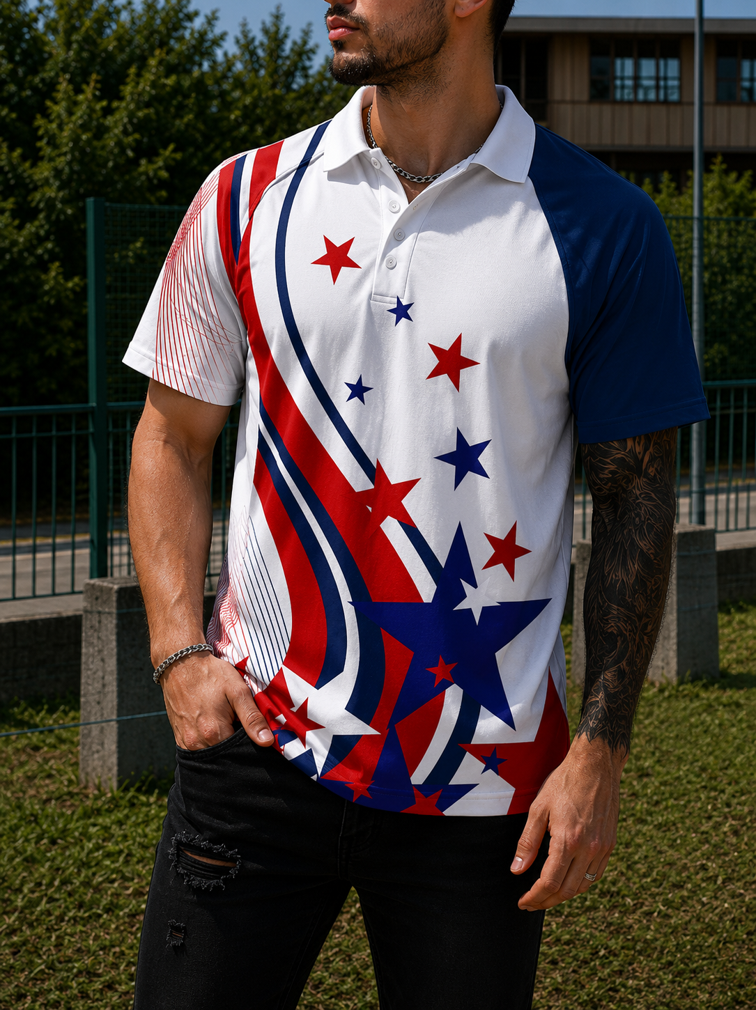 MIKE | Men's USA flag polo shirt World Cup football fan 3D print short sleeve