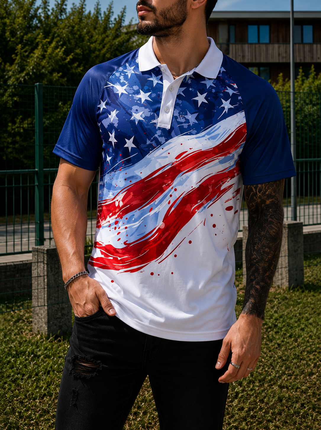 MIKE | Men's USA flag polo shirt World Cup football fan 3D print short sleeve