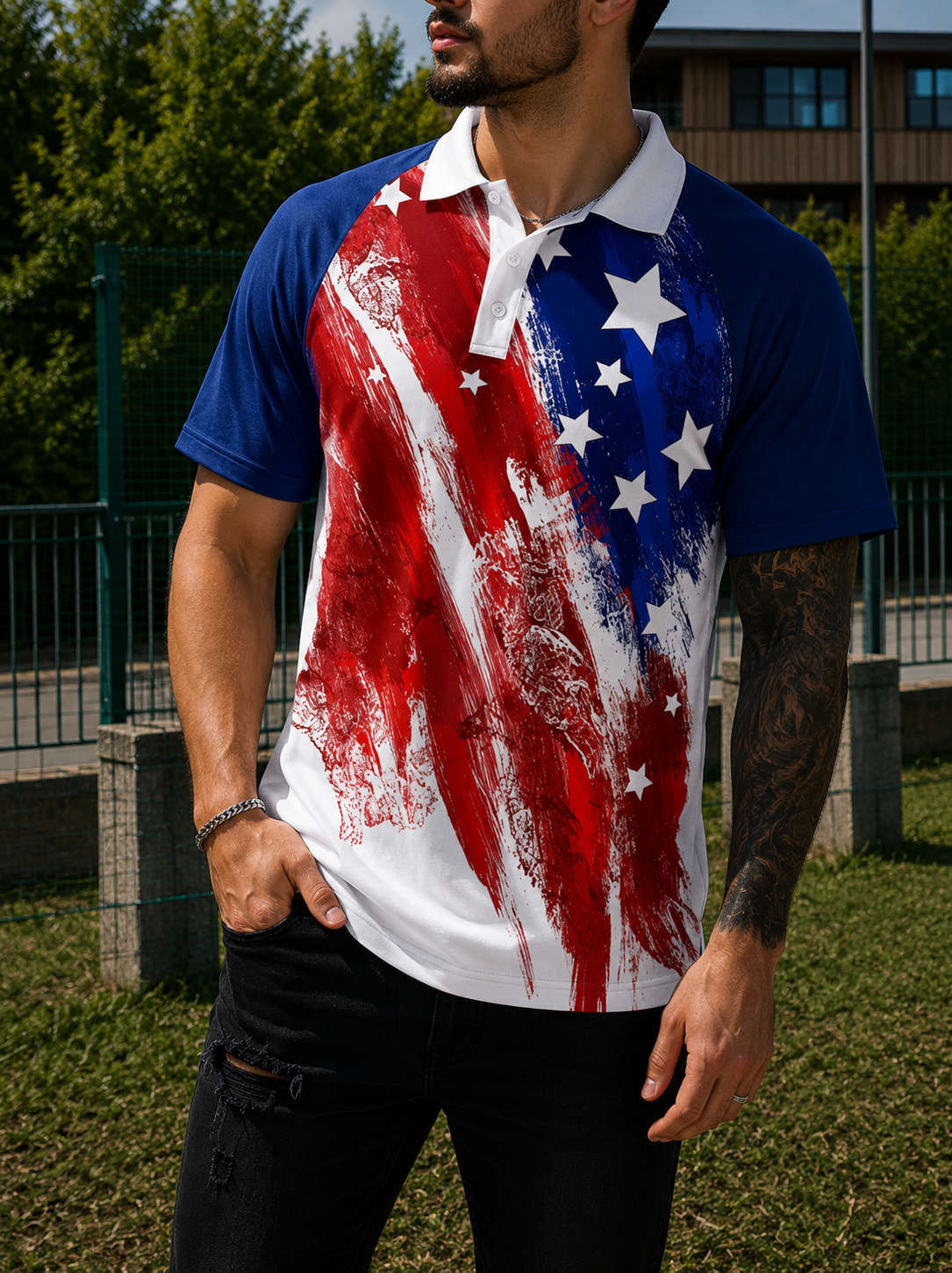 MIKE | Men's USA flag polo shirt World Cup football fan 3D print short sleeve