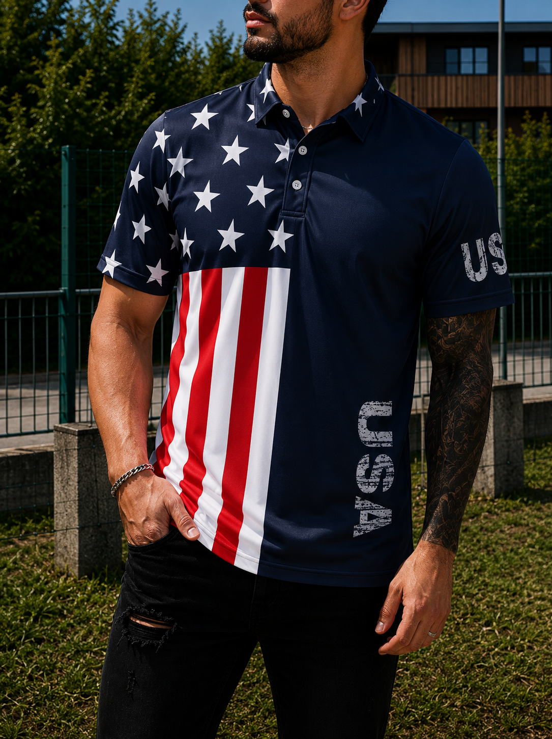 MIKE | Men's USA flag polo shirt World Cup football fan 3D print short sleeve