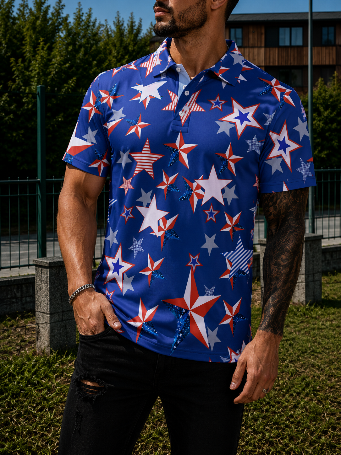 MIKE | Men's USA flag polo shirt World Cup football fan 3D print short sleeve