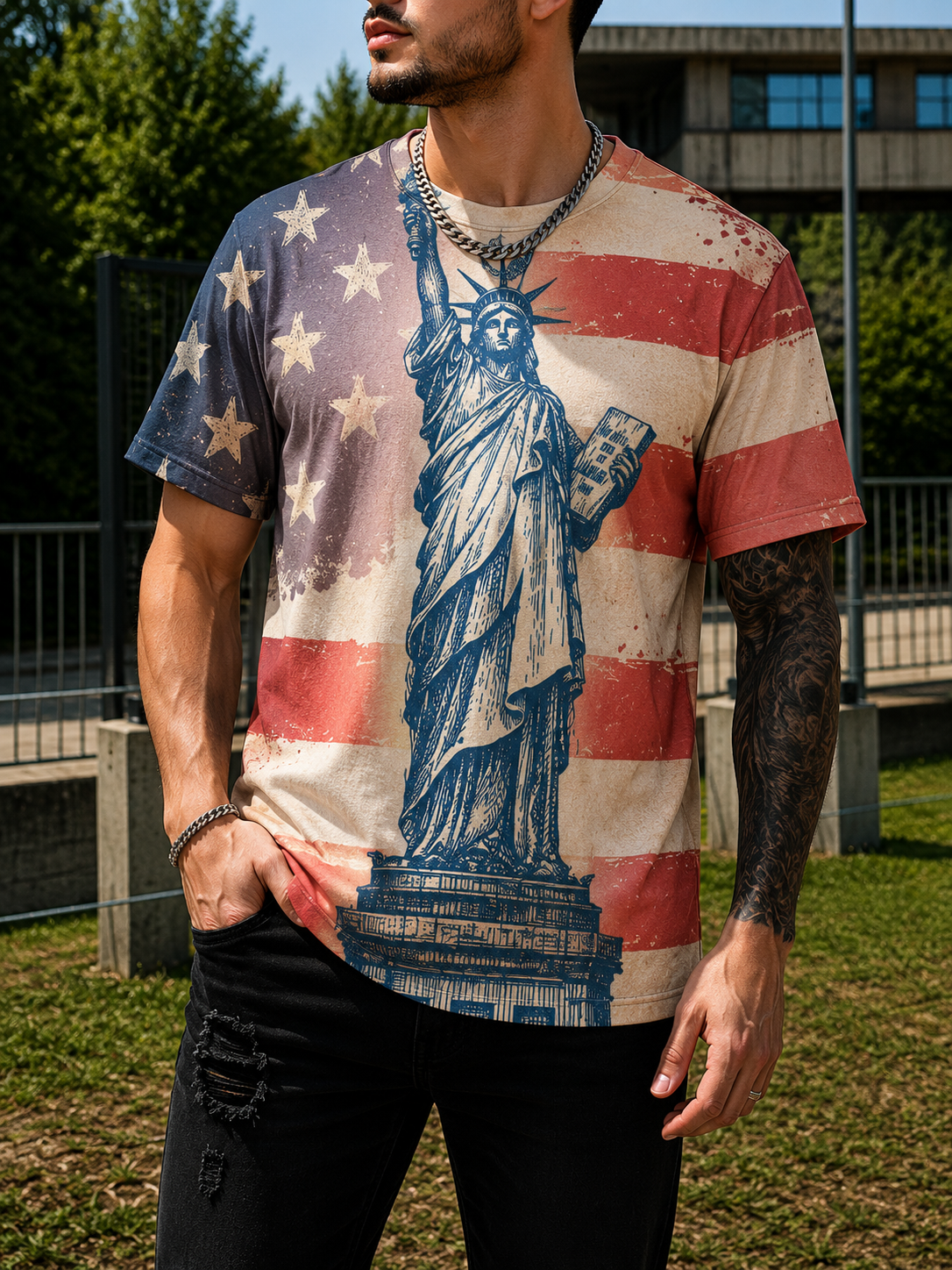 CORSINA | Unisex American flag t-shirt oversized vintage 3D print unisex World Cup