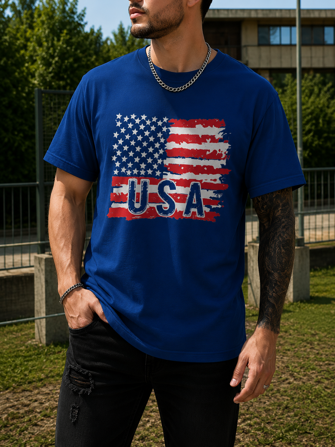 CORSINA | Unisex American flag t-shirt oversized vintage 3D print unisex World Cup