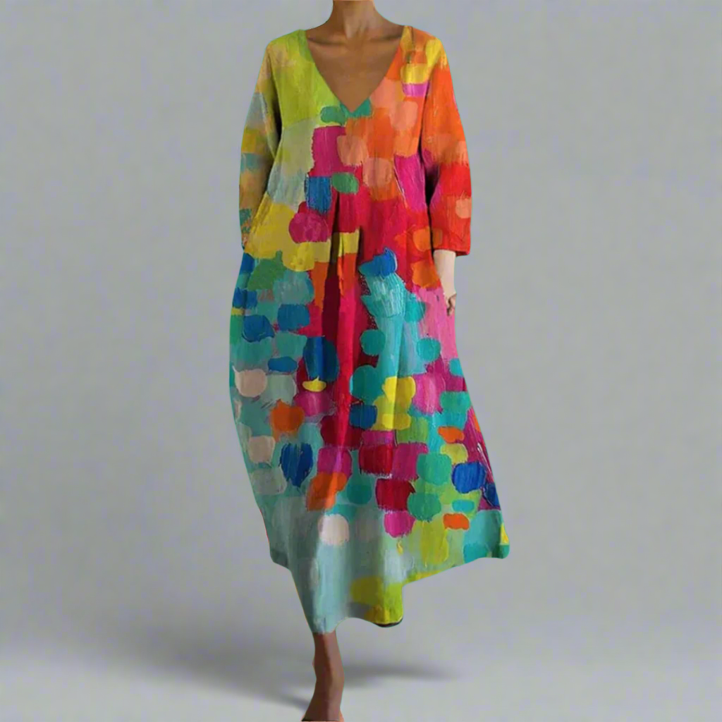 Cheryl Women's Colorful Dress | V-neck, Vibrant Design 0