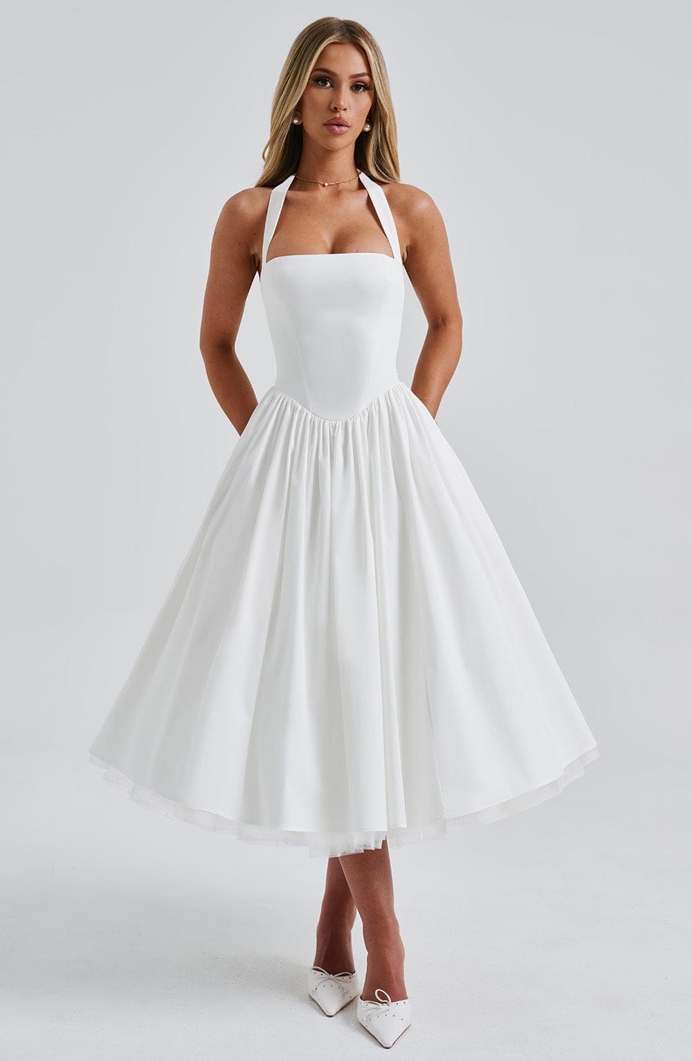 Chloe Women's Midi Dress | Elegant Halter Neckline, Perfect for Summer Weddings 4