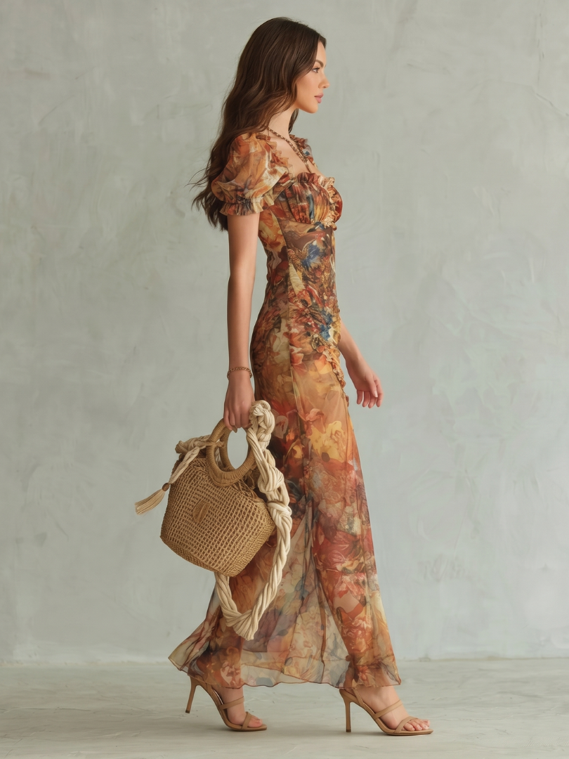 Ciel Women's Midi Dress | Softly Ruched, Short Ruffled Sleeves, Elegant Summer Style 1