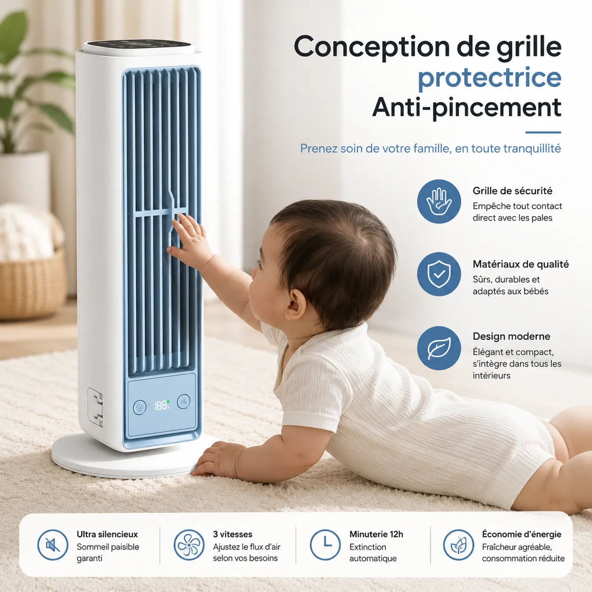 Cléo Climatiseur Mobile | Silencieux, Sans Évacuation, Design Tour Moderne 2