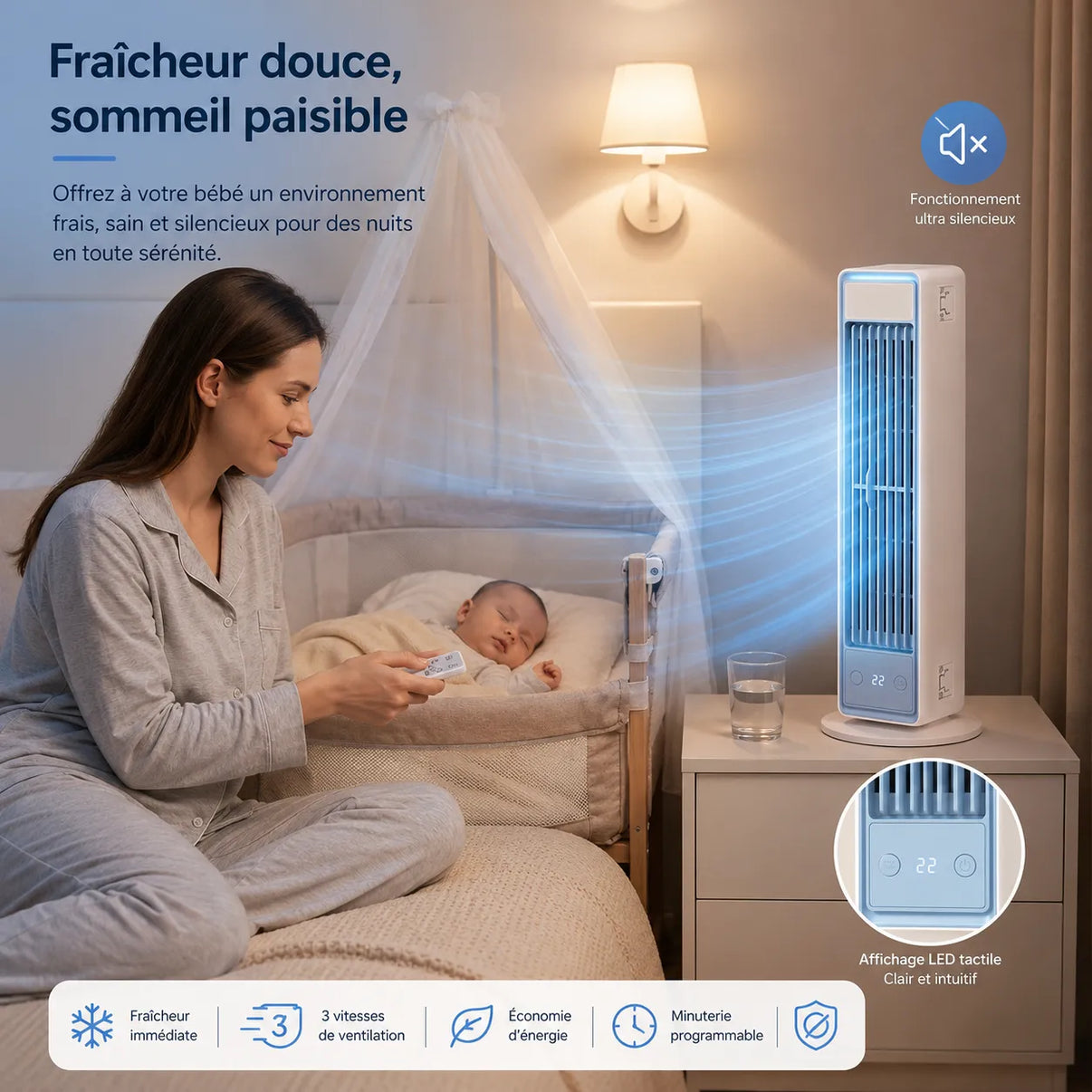 Cléo Climatiseur Mobile | Silencieux, Sans Évacuation, Design Tour Moderne 3