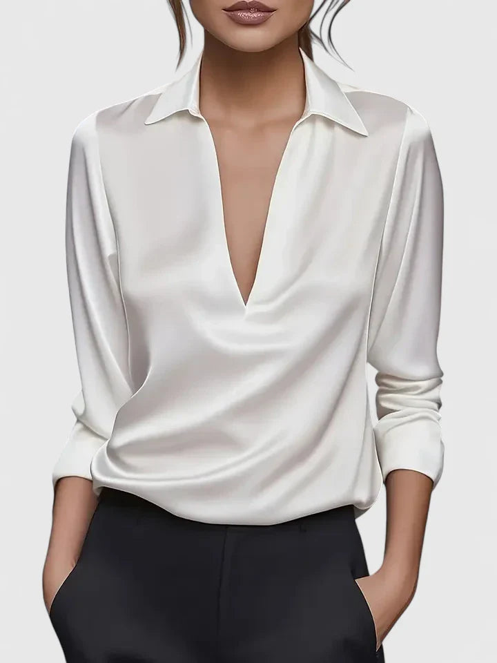 Clever Women's Blouse | V-Neck, Elegant White Design 1
