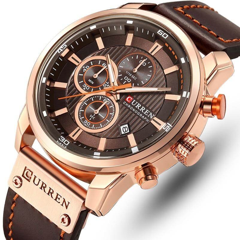Cyrus Montre Chronographe Homme | Bracelet Cuir, Étanche 3ATM 0