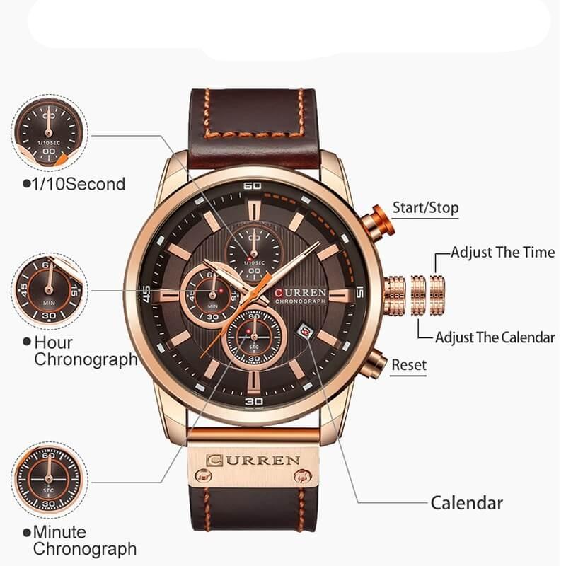 Cyrus Montre Chronographe Homme | Bracelet Cuir, Étanche 3ATM 3