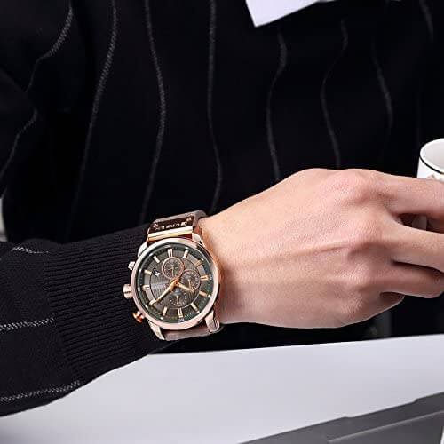 Cyrus Montre Chronographe Homme | Bracelet Cuir, Étanche 3ATM 5