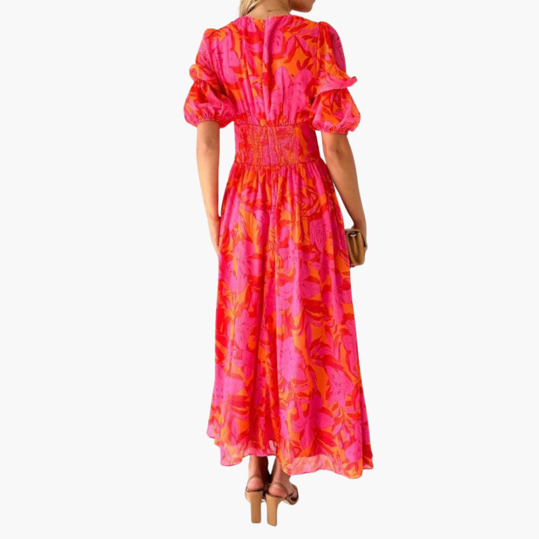 Elara Women's Maxi Dress | V-Neck with Puff Sleeves, Elegant Summer Style 2