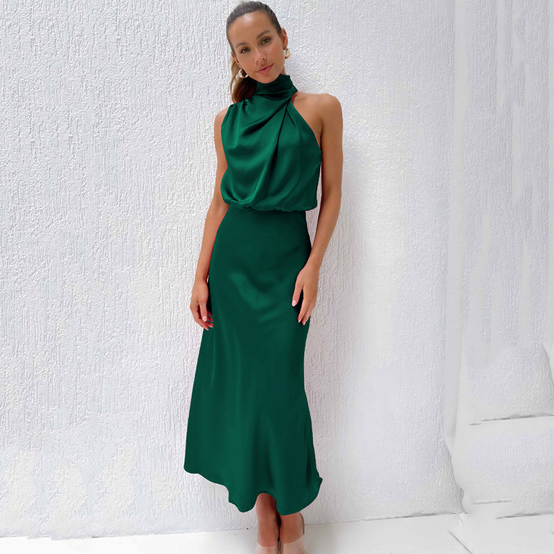 Elegant Evening Gown | Satin Halter Design, Formal Wedding Guest Dress 12