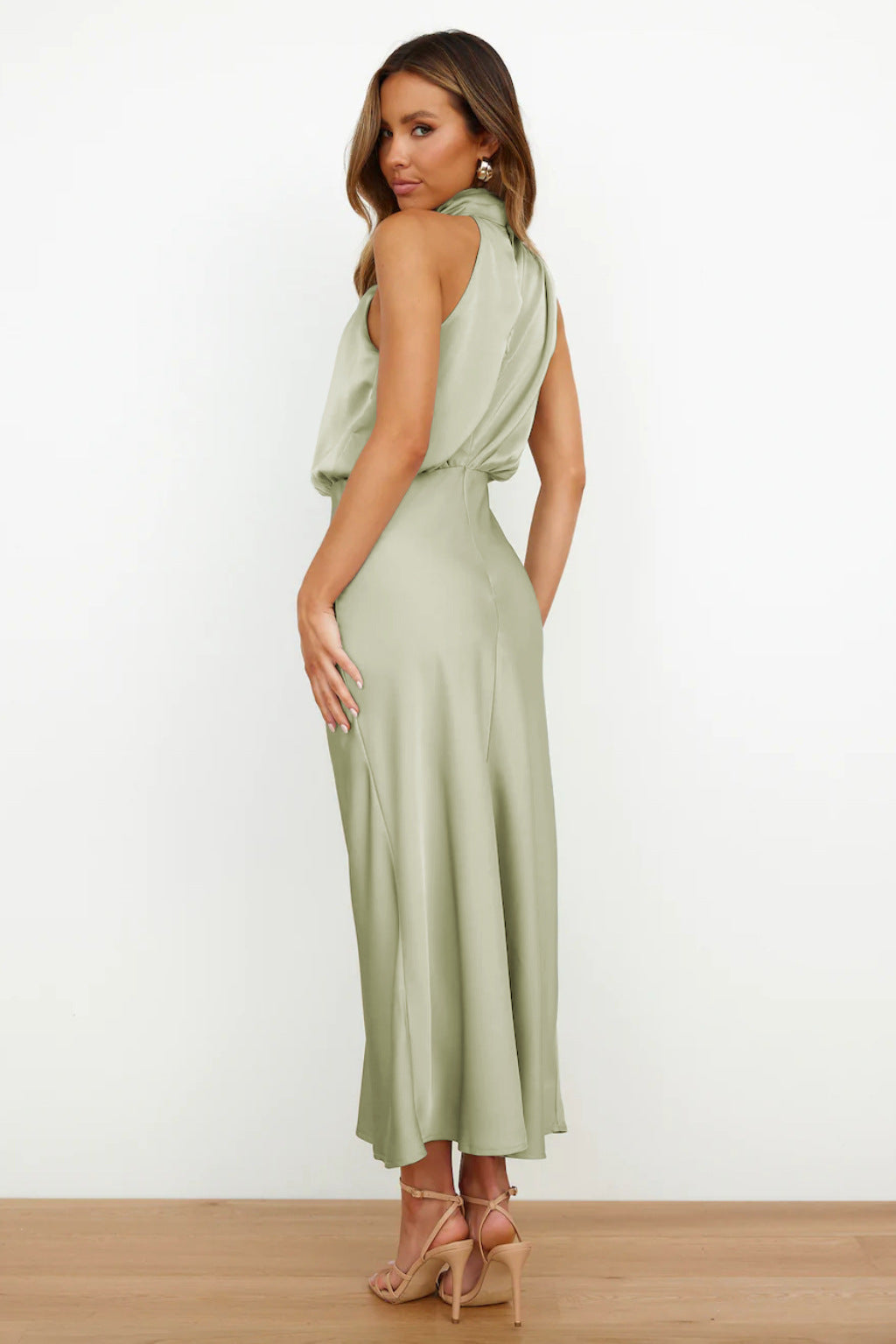 Elegant Evening Gown | Satin Halter Design, Formal Wedding Guest Dress 2