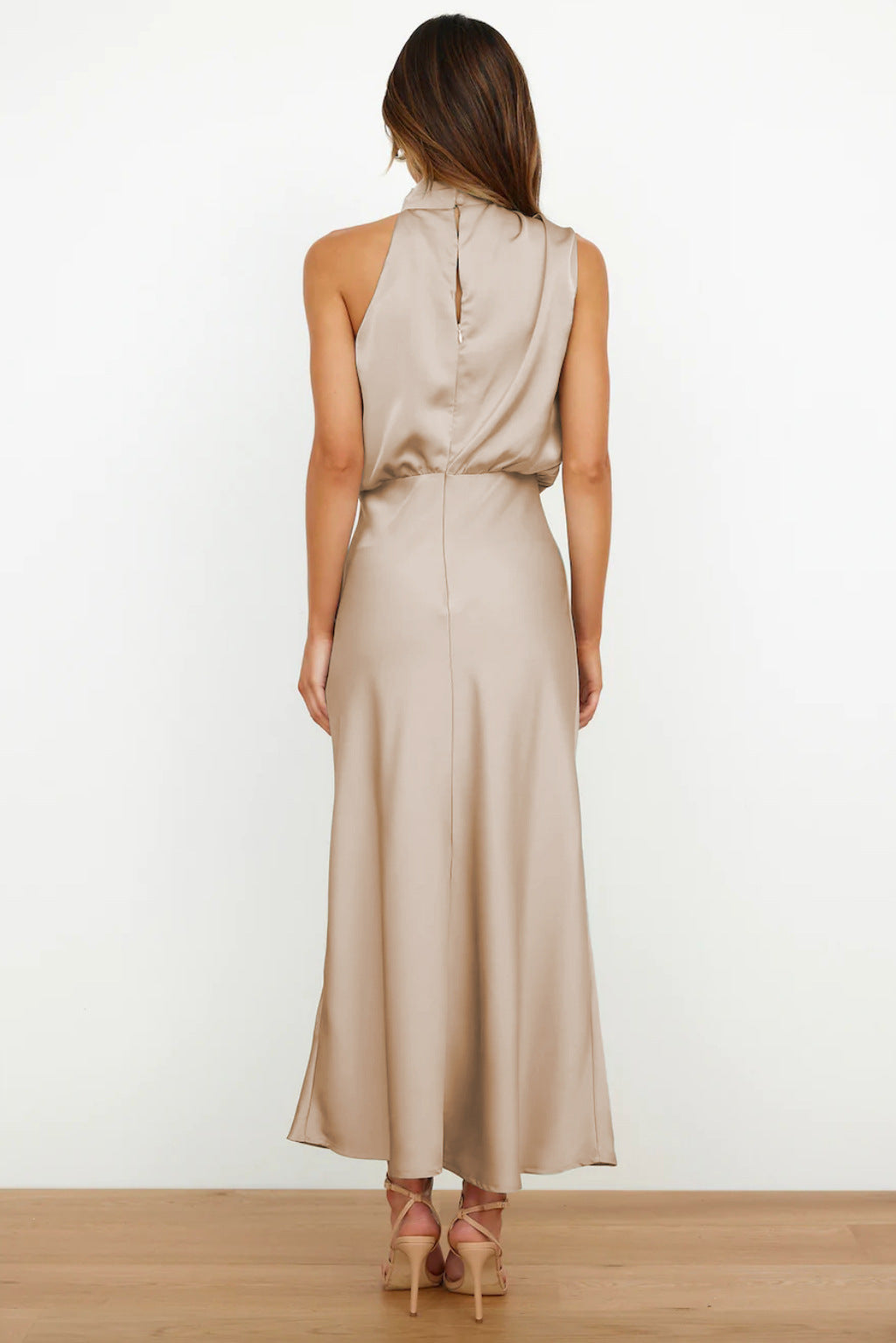 Elegant Evening Gown | Satin Halter Design, Formal Wedding Guest Dress 4