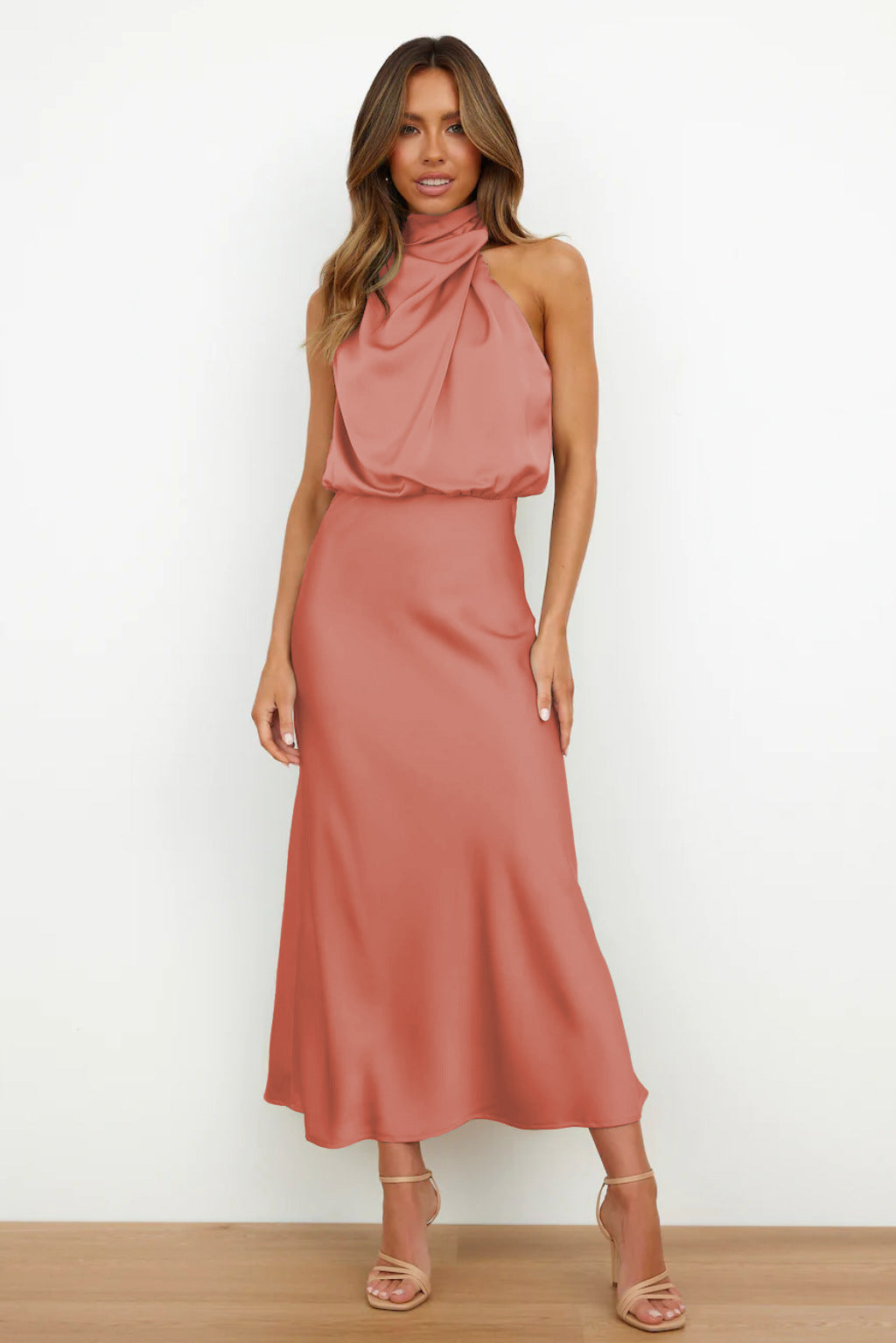 Elegant Evening Gown | Satin Halter Design, Formal Wedding Guest Dress 5
