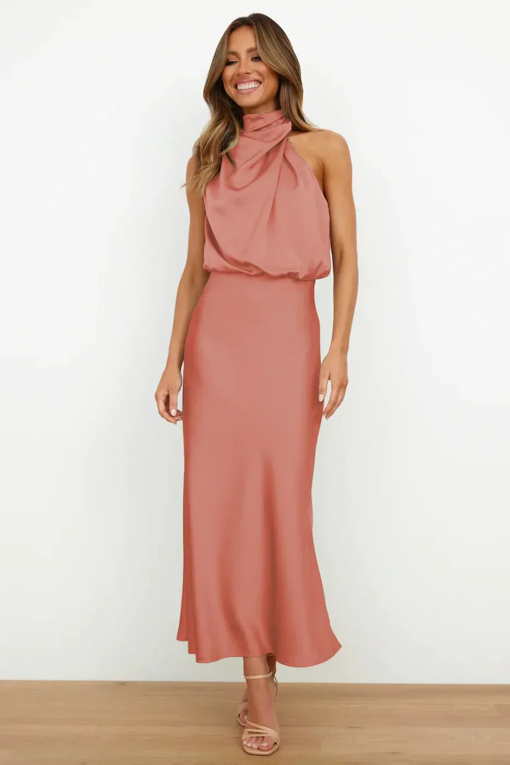 Elegant Evening Gown | Satin Halter Design, Formal Wedding Guest Dress 6