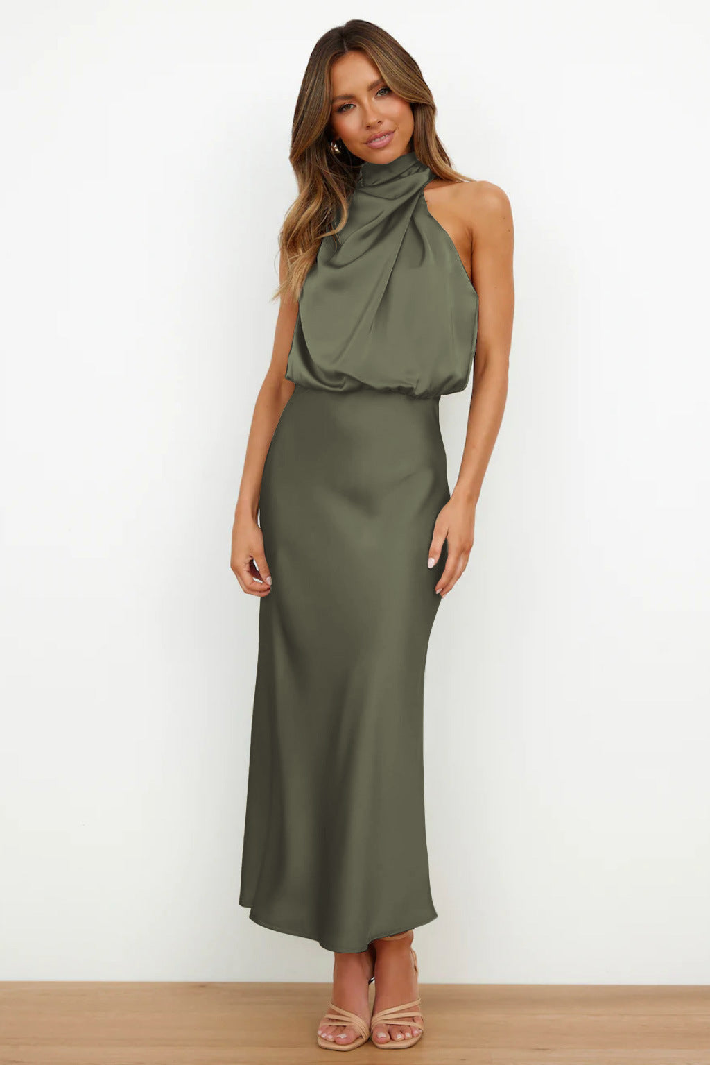 Elegant Evening Gown | Satin Halter Design, Formal Wedding Guest Dress 7