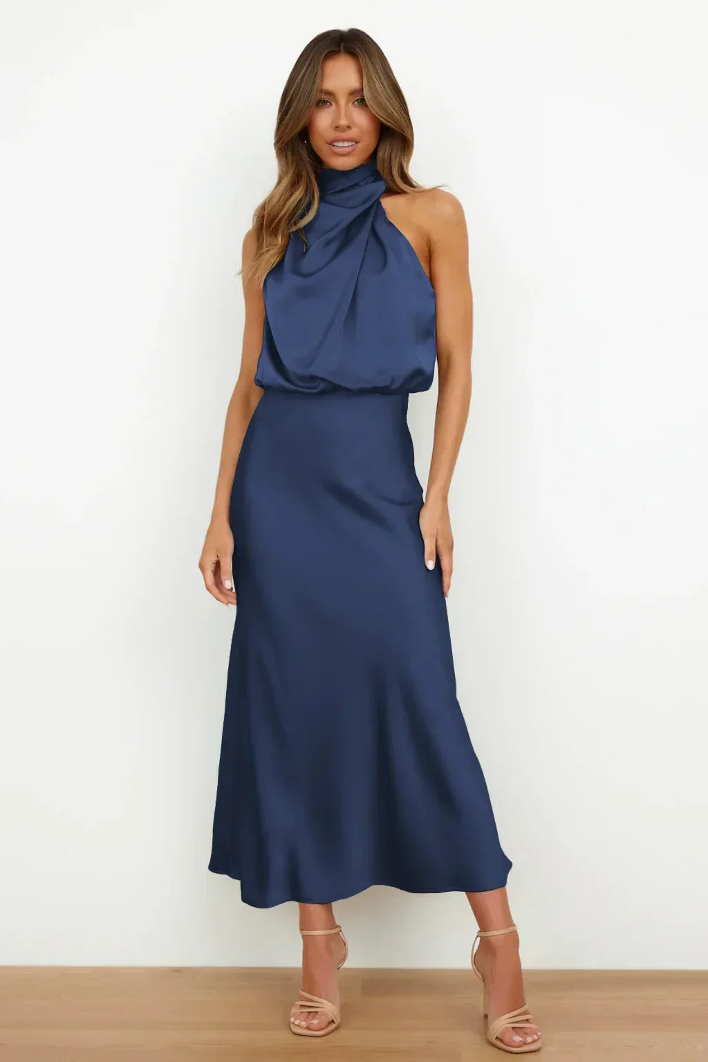 Elegant Evening Gown | Satin Halter Design, Formal Wedding Guest Dress 9
