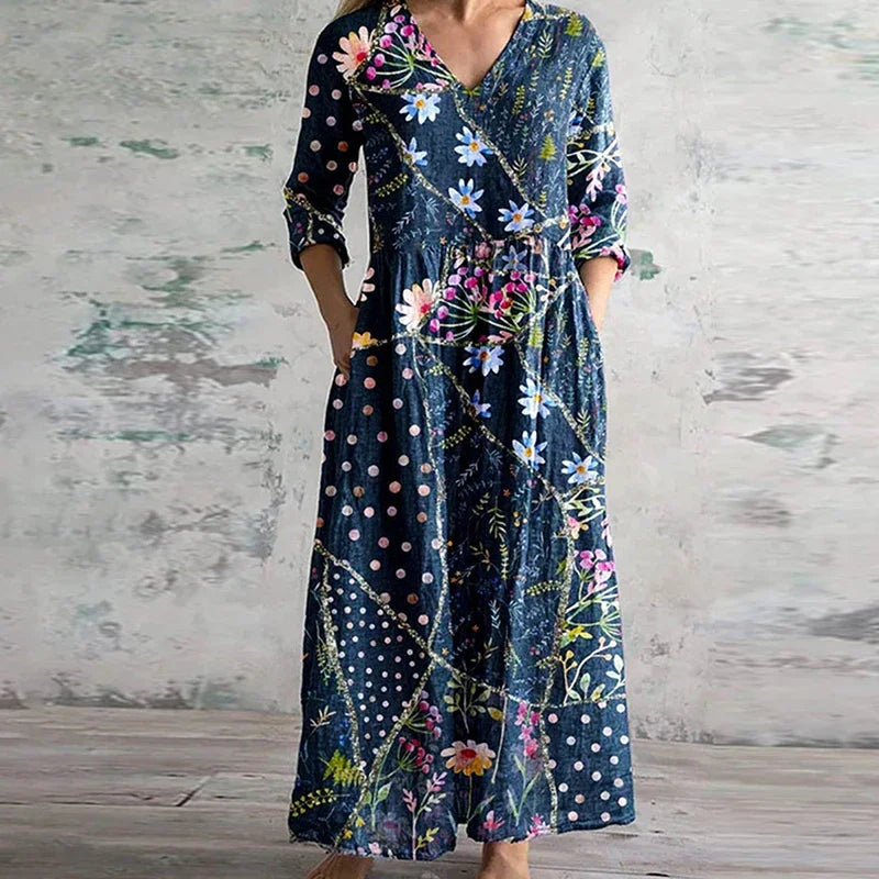 Elegant Maxi Dress | Vintage Floral Design 1