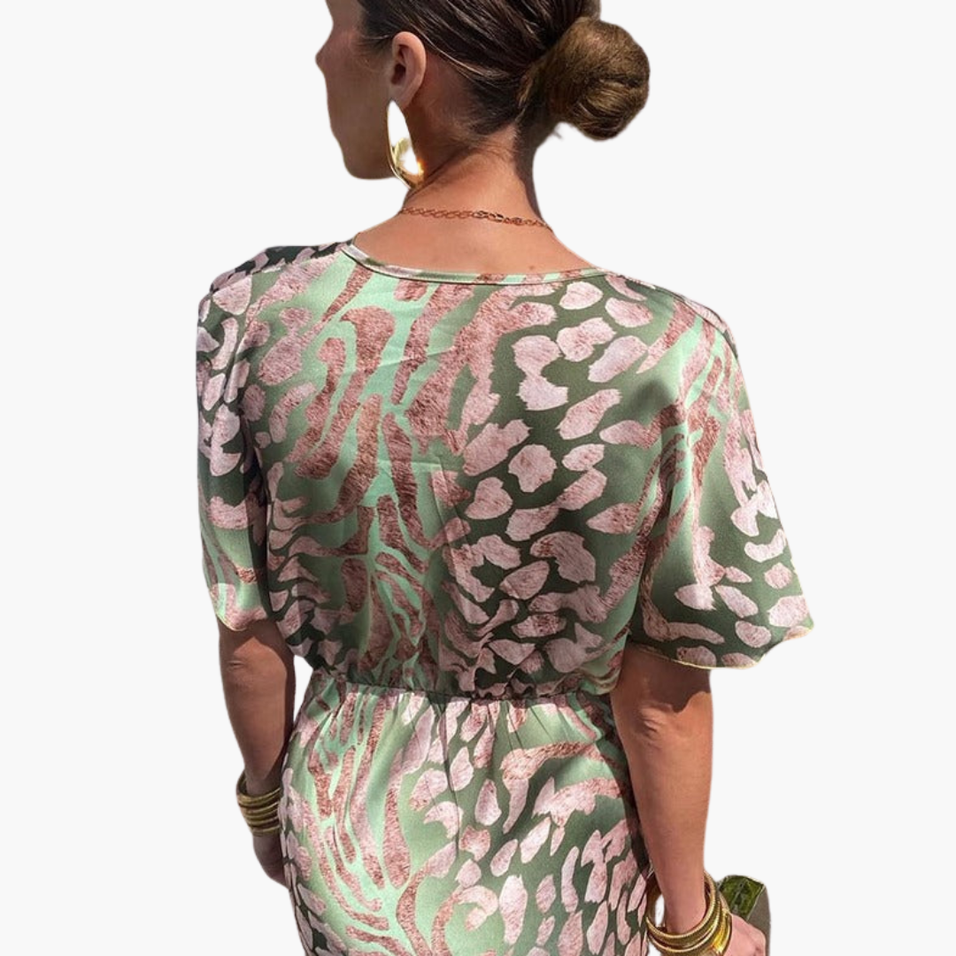 Elegant Women's Ankle-Length Dress | V-Neck with Knotted Front Detail 3