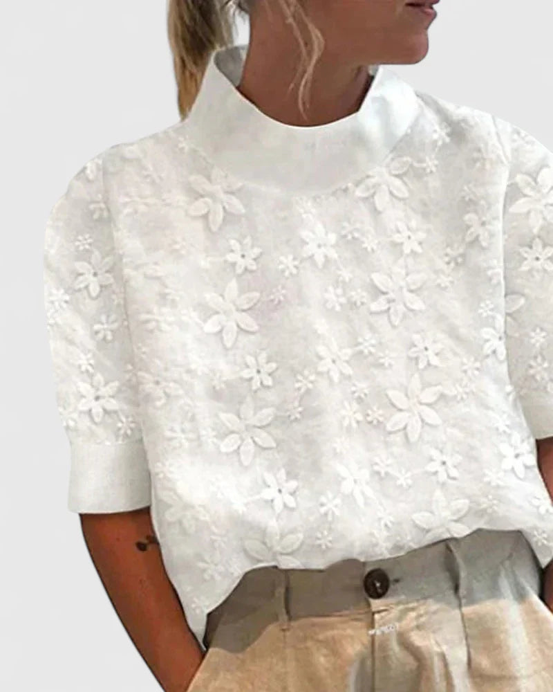 Elegant Women's Blouse | Embroidered Stand Collar 0