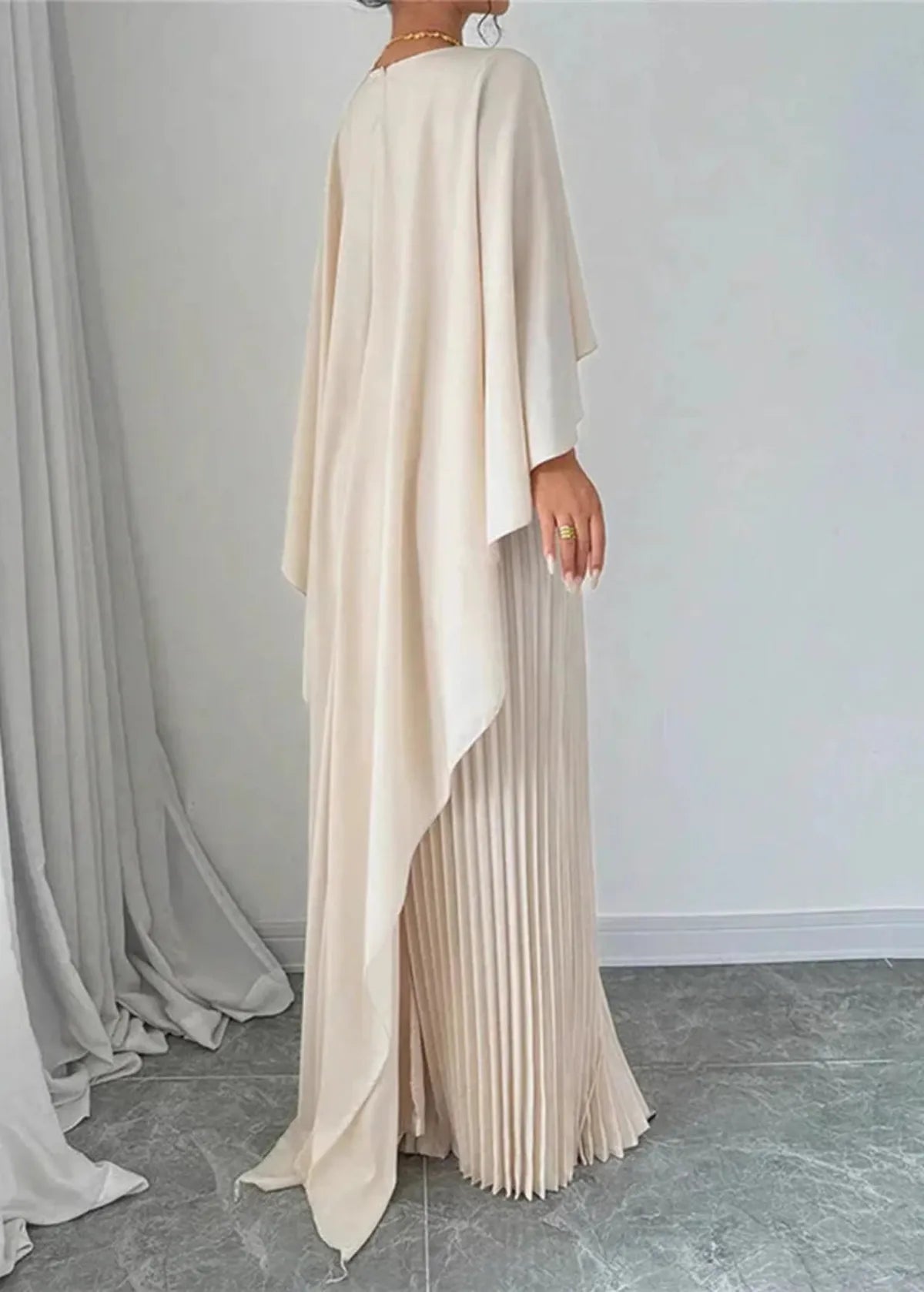 Elegant Women's Maxi Dress | Pleated Cape Design 1