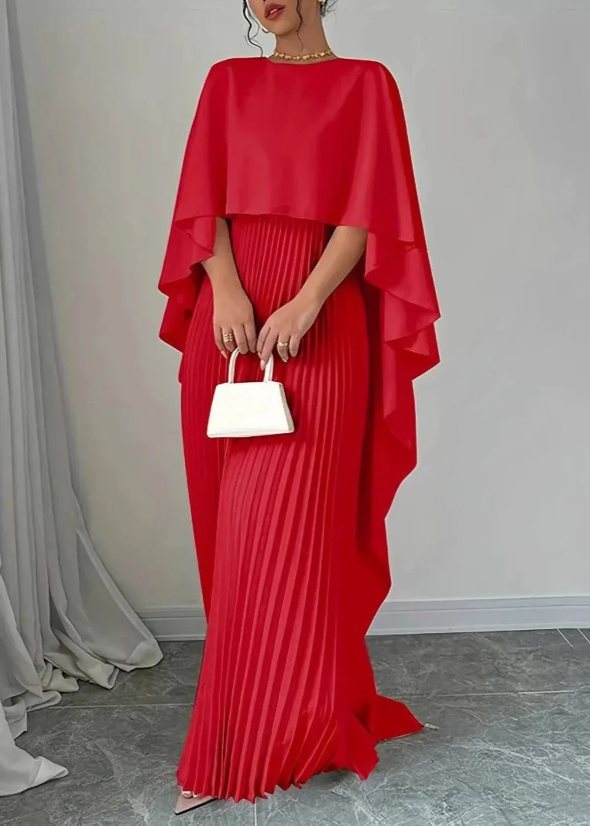 Elegant Women's Maxi Dress | Pleated Cape Design 3
