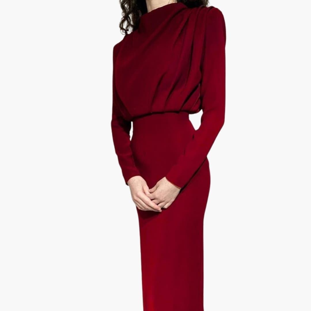 Elegant Women's Maxi Dress | Round Neck, Long Sleeves 1