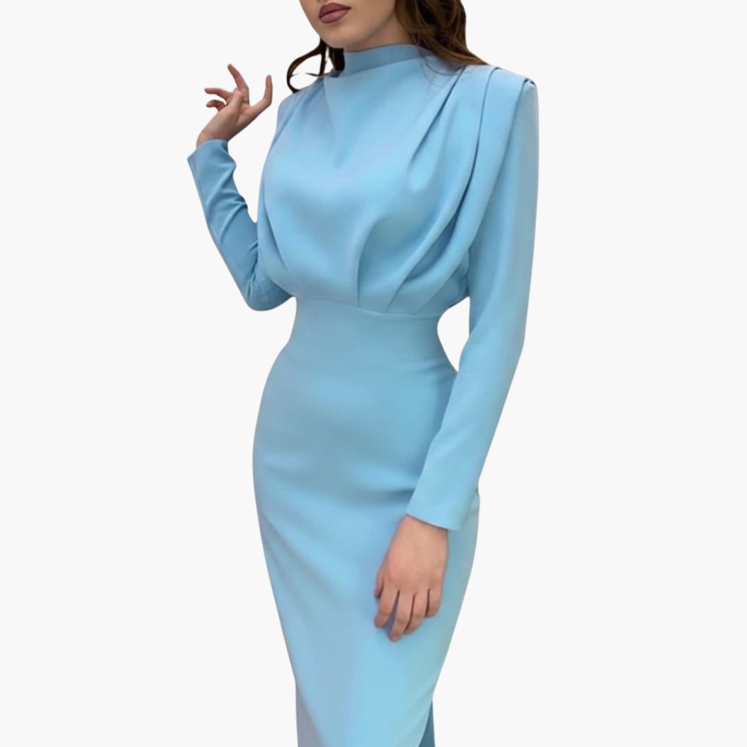 Elegant Women's Maxi Dress | Round Neck, Long Sleeves 4