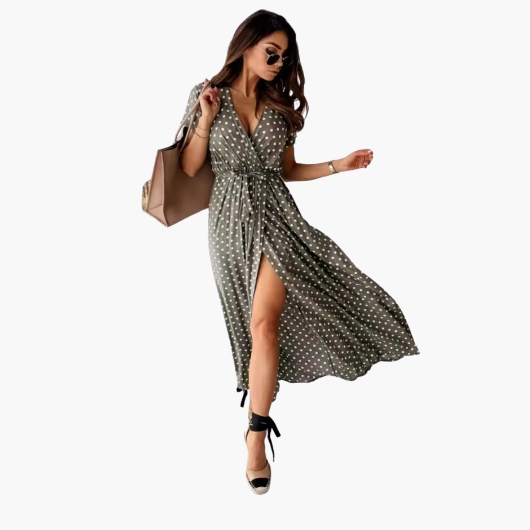 Elegant Women's Maxi Dress | V-Neckline with Waist Tie, Summer Style 1